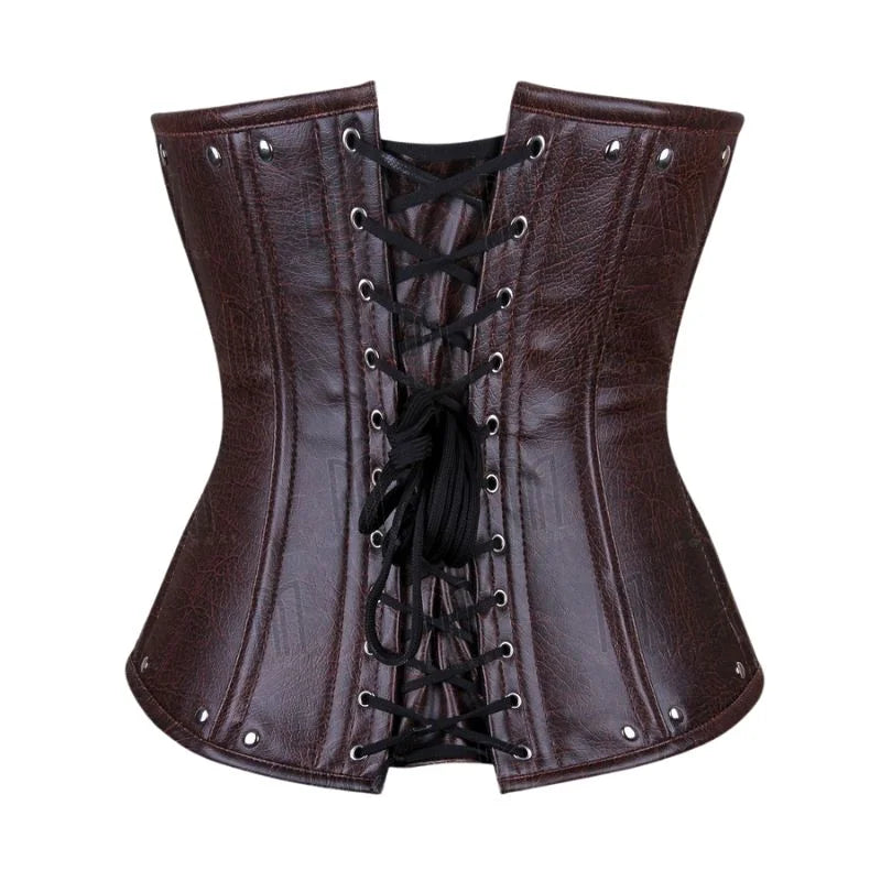 Chic and Structured Faux Leather Underbust Corset with Zipper in Two-Tone Design image 1