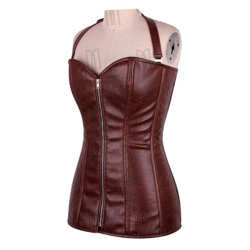 Bold and Sophisticated Faux Leather Overbust Short Corset Dress with Halter Neck Belt image 1