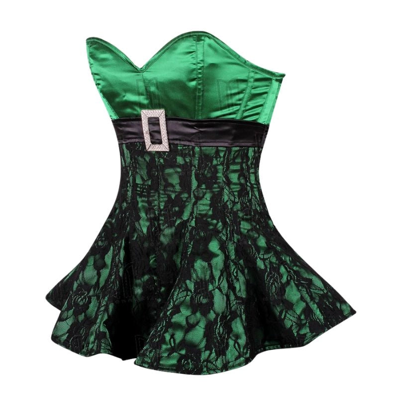 Overbust Corset Dress with Lace Overlay and Rhinestone Buckle Belt image 0