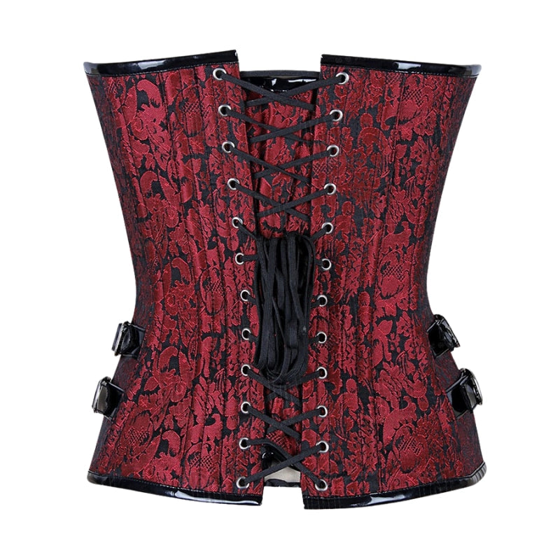 Bold 3-Layer Brocade and Patent Overbust Corset with Spiral Steel Boning and Silver Zipper image 2