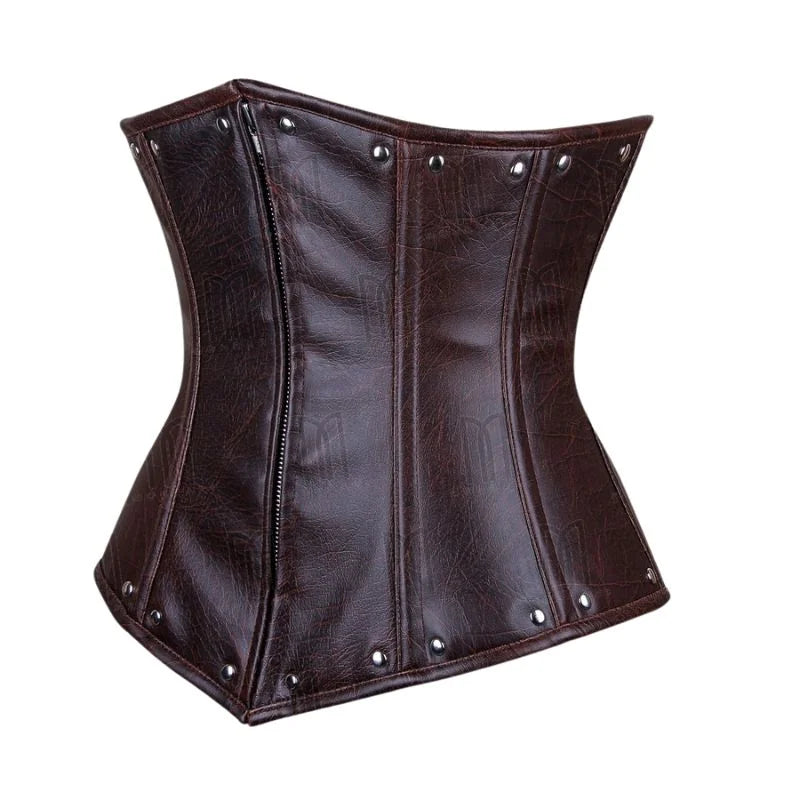 Chic and Structured Faux Leather Underbust Corset with Zipper in Two-Tone Design image 2