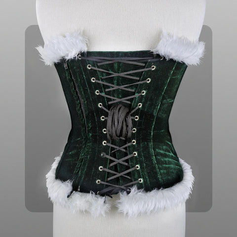 Red Christmas corset top sexy lingerie with white feather trimming heart cutout Overbust renaissance bustier Santa Claus costume for women image 6