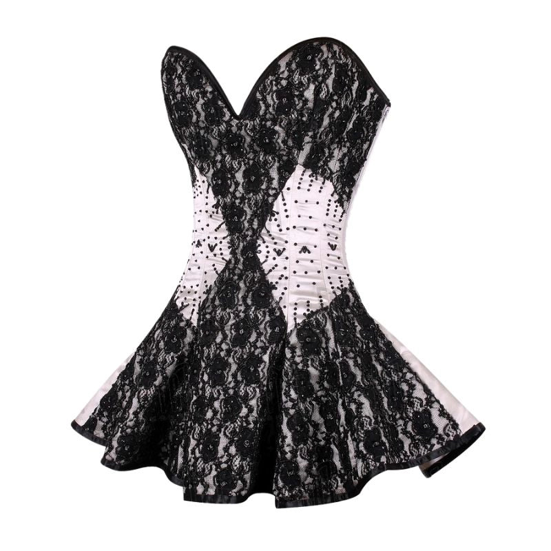 Elegant and Timeless Embroidered Bridal Overbust Corset Dress in Satin for a Perfect Wedding Look image 1