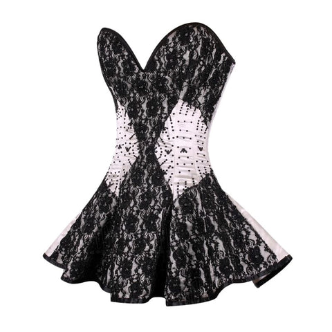 Elegant and Timeless Embroidered Bridal Overbust Corset Dress in Satin for a Perfect Wedding Look image 1