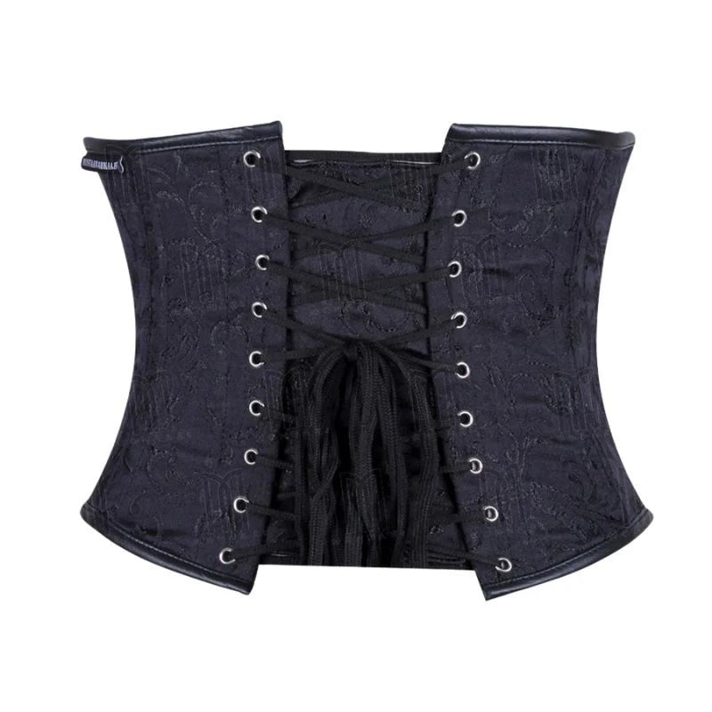 Edgy and Elegant Brocade Underbust Corset with Chains and Genuine Leather for a Bold Look image 1