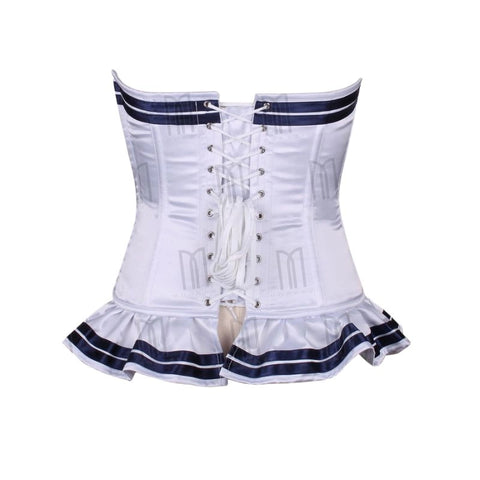 Charming and Nautical Sailor Mini Overbust Corset Dress with Ribbon Trims and Gold Buttons image 2