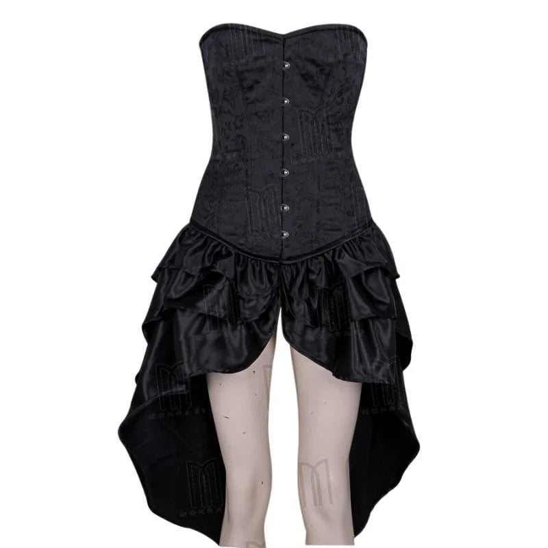 Elegant Satin Overbust Bustle Corset Dress in Luxurious Brocade for a Stunning Look image 2