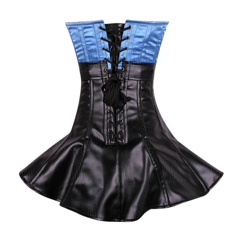 Bold and Stylish Faux Leather and Satin Overbust Cop Corset Dress for a Distinctive Look image 2