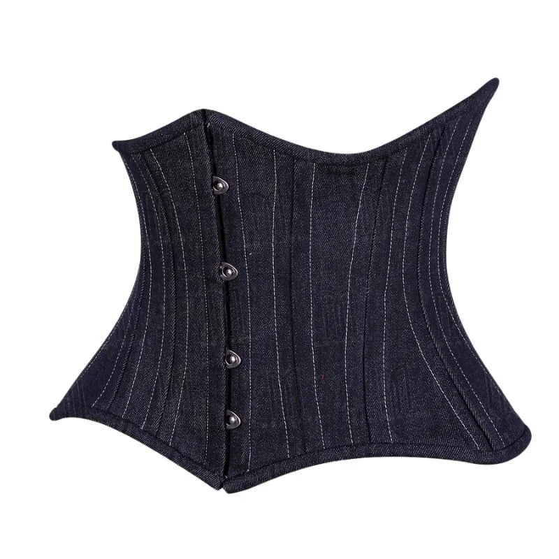 Stylish and Structured Denim Curvy Underbust Corset in Dark Blue for a Flattering Silhouette image 1