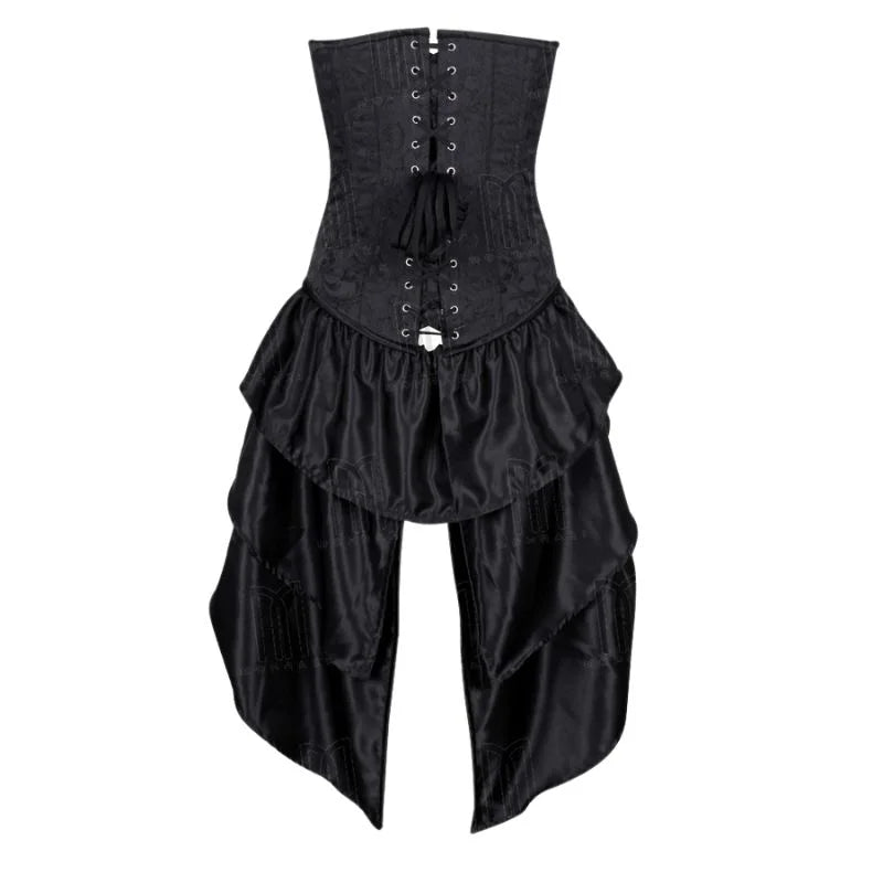 Elegant Satin Overbust Bustle Corset Dress in Luxurious Brocade for a Stunning Look image 1