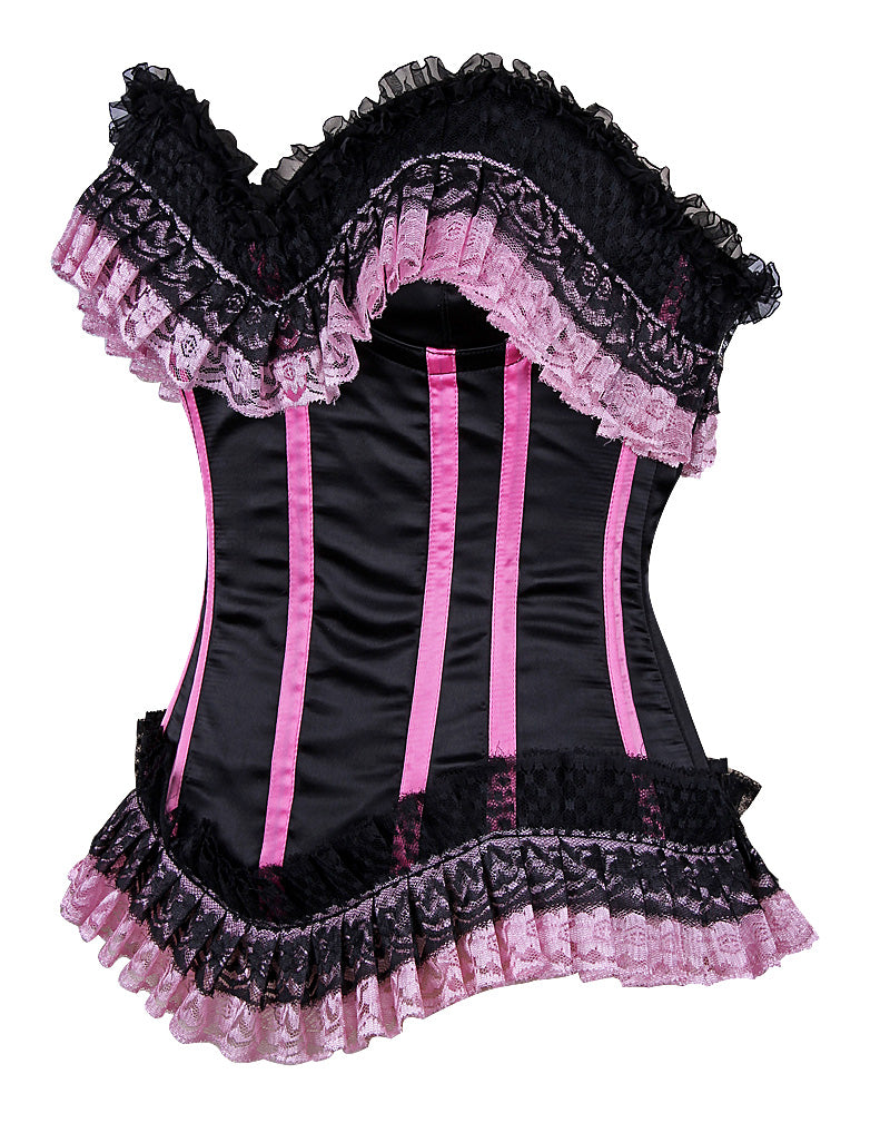 Satin Over-Bust Underwire Cup Corset with Lace Frills – Waist Shaping Corset for Elegant Look