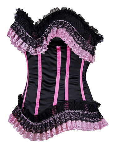Satin Over-Bust Underwire Cup Corset with Lace Frills – Waist Shaping Corset for Elegant Look
