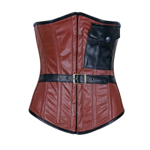 Rugged and Refined Genuine Leather Underbust Corset with Belt and Fashion Pocket for a Distinctive Look image 0