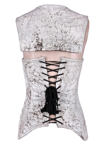 Over-Bust Cape Corset in Cracked Leather with Side Zipper – Waist Shaping Leather Corset