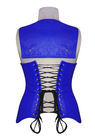 Overbust Cape Corset in Soft Leather with Metal Star Studs – Gothic Waist Shaping Corset