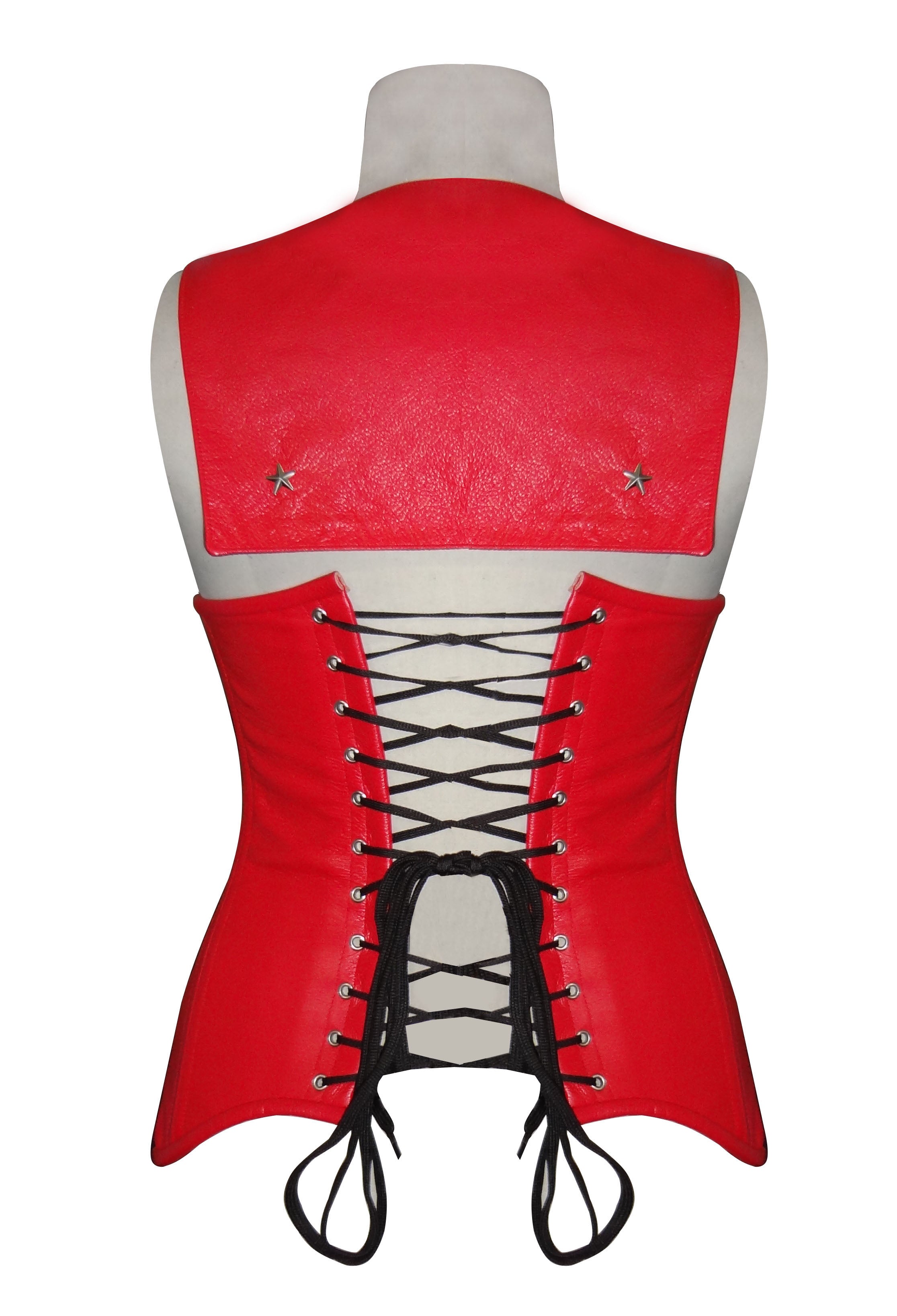Overbust Cape Corset in Soft Leather with Metal Star Studs – Gothic Waist Shaping Corset