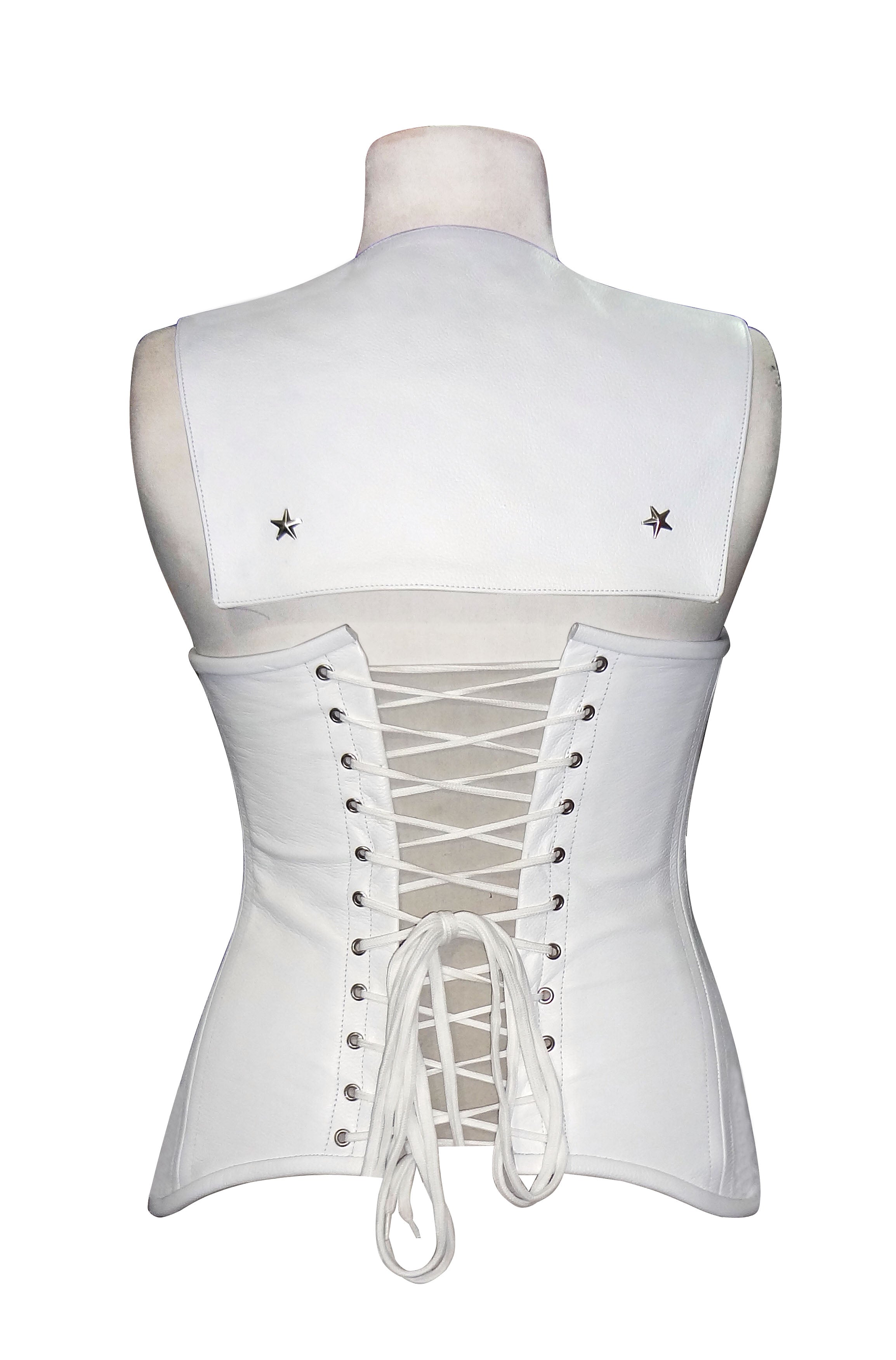 Overbust Cape Corset in Soft Leather with Metal Star Studs – Gothic Waist Shaping Corset