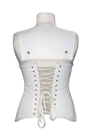 Overbust Cape Corset in Soft Leather with Metal Star Studs – Gothic Waist Shaping Corset