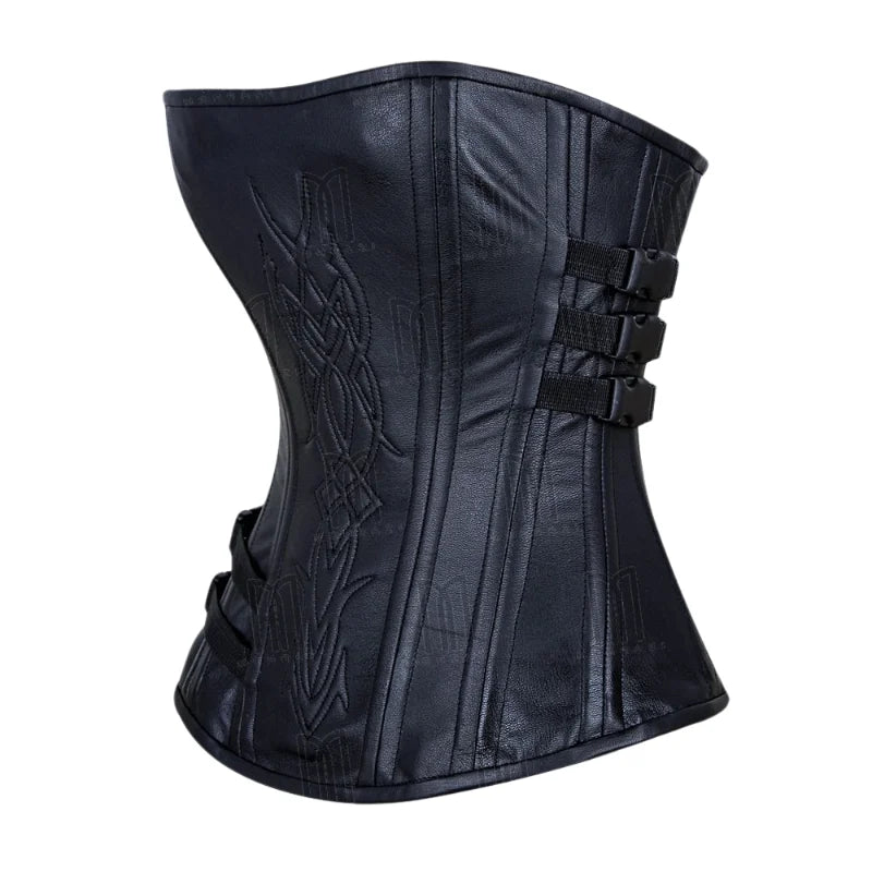 Elegantly Crafted Leather Overbust Corset with Intricate Underworld Embroidery image 4