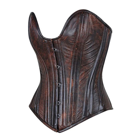 The Heavy Boned Deep Plunge Over bust Corset in pure Leather image 1