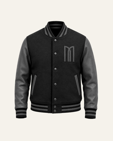 Mohrazi Men's Premium Black Varsity Jacket Wool Body Genuine Leather Sleeves