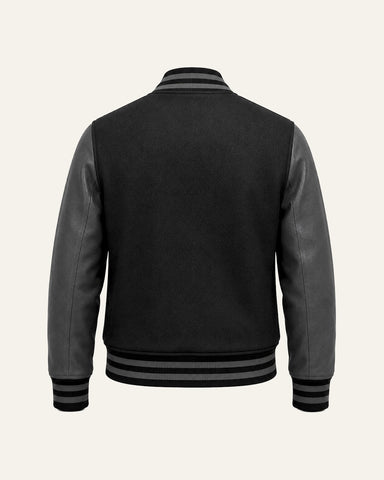 Mohrazi Men's Premium Black Varsity Jacket Wool Body Genuine Leather Sleeves