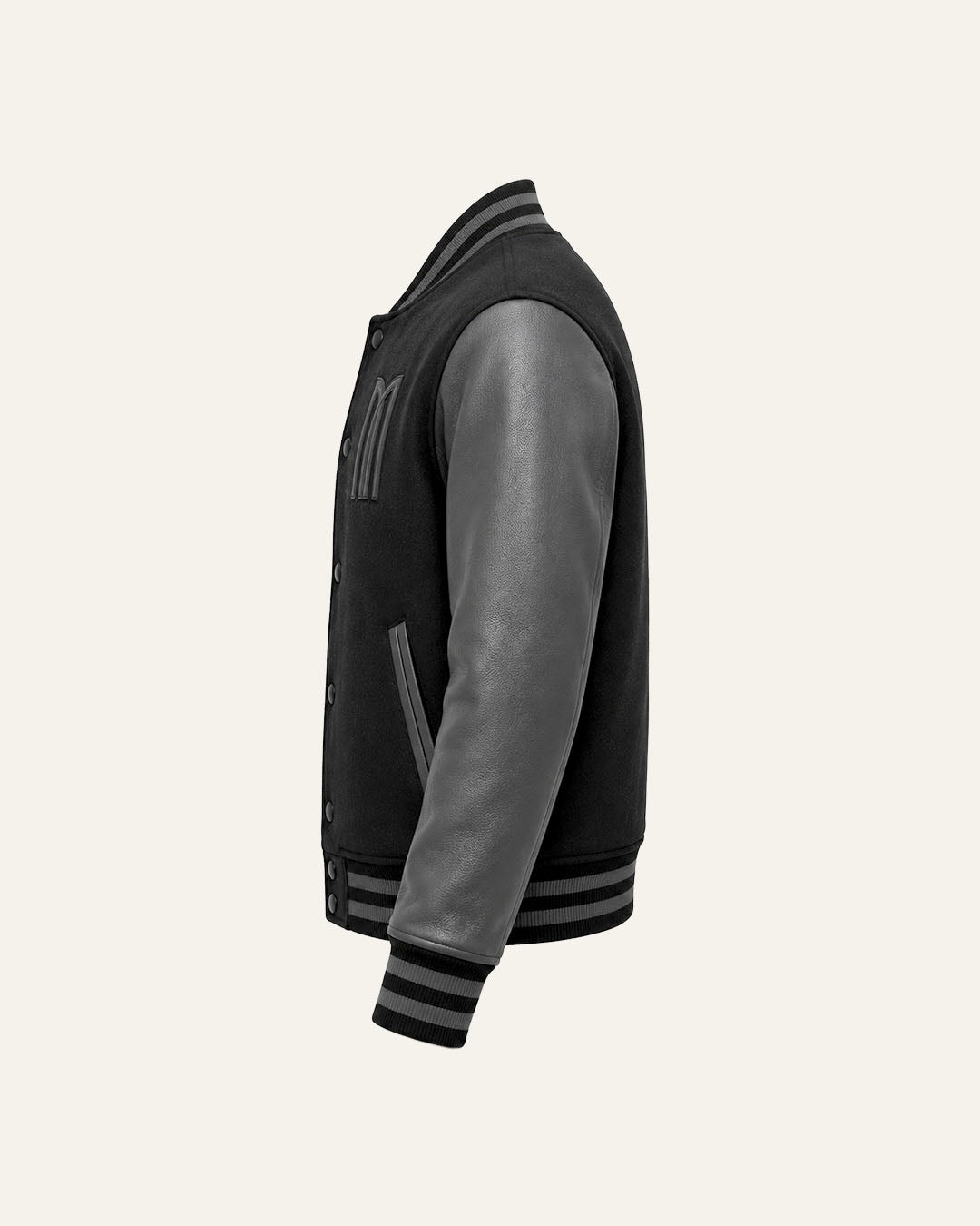 Mohrazi Men's Premium Black Varsity Jacket Wool Body Genuine Leather Sleeves