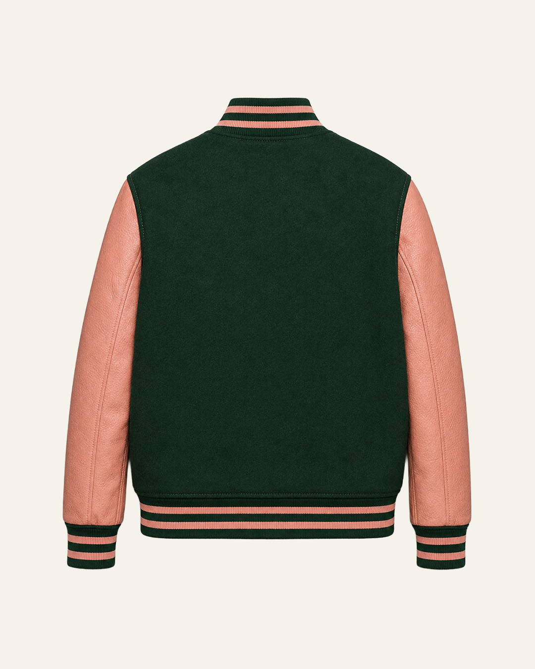Mohrazi Men's Premium Green Varsity Jacket Wool Body Pink Leather Sleeves