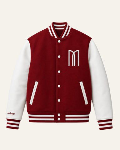 Mohrazi Men's Premium Red Varsity Jacket Wool Body White Leather Sleeves