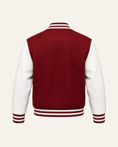 Mohrazi Men's Premium Red Varsity Jacket Wool Body White Leather Sleeves