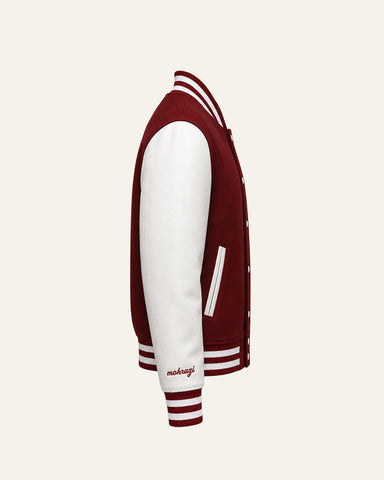 Mohrazi Men's Premium Red Varsity Jacket Wool Body White Leather Sleeves