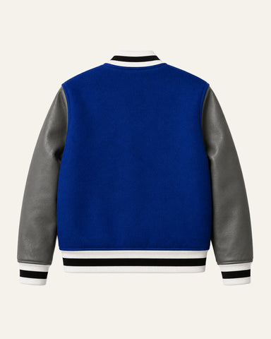 Mohrazi Men's Premium Blue Varsity Jacket Wool Body Grey Leather Sleeves