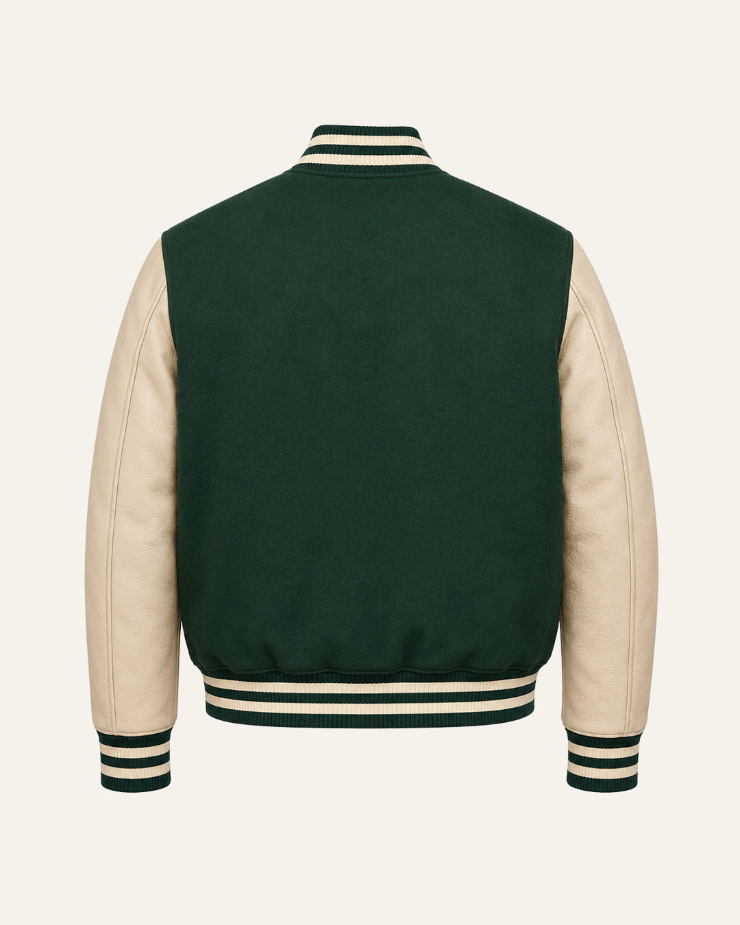 Mohrazi Men's Premium Green Varsity Jacket Wool Body Beige Leather Sleeves