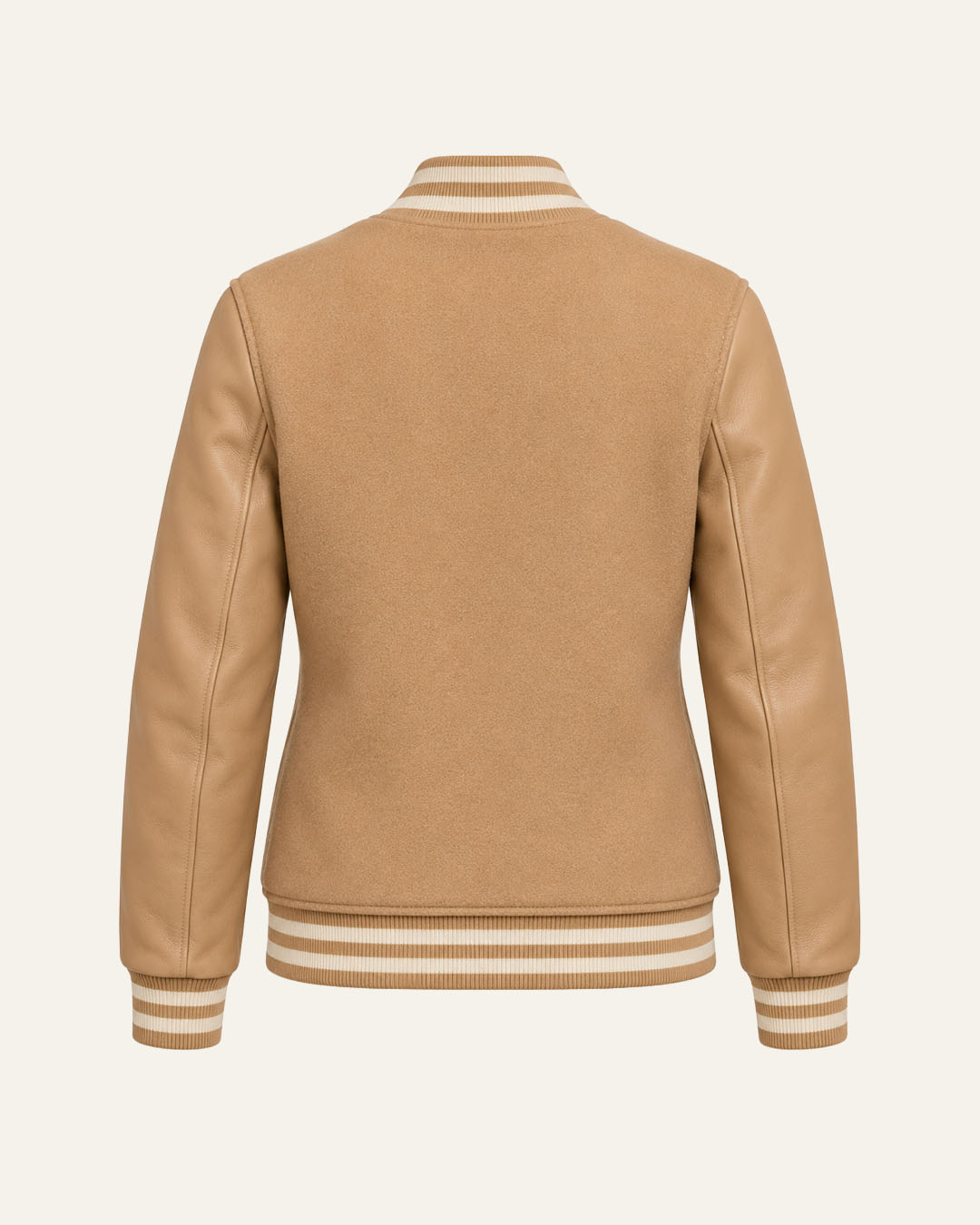 Mohrazi Women's Premium Camel Varsity Jacket Wool Body Camel Leather Sleeves