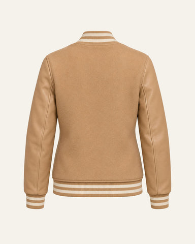 Mohrazi Women's Premium Camel Varsity Jacket Wool Body Camel Leather Sleeves