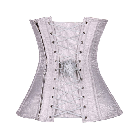 Heart Shape Brocade Overbust Corset with Spiral Steel Boning and Silver Zipper – Waist Shaping Corset