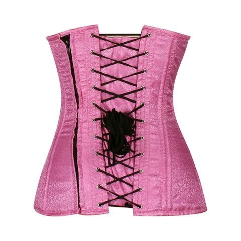 Heart Shape Brocade Overbust Corset with Spiral Steel Boning and Silver Zipper – Waist Shaping Corset