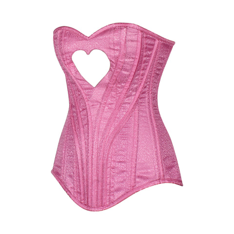Heart Shape Brocade Overbust Corset with Spiral Steel Boning and Silver Zipper – Waist Shaping Corset