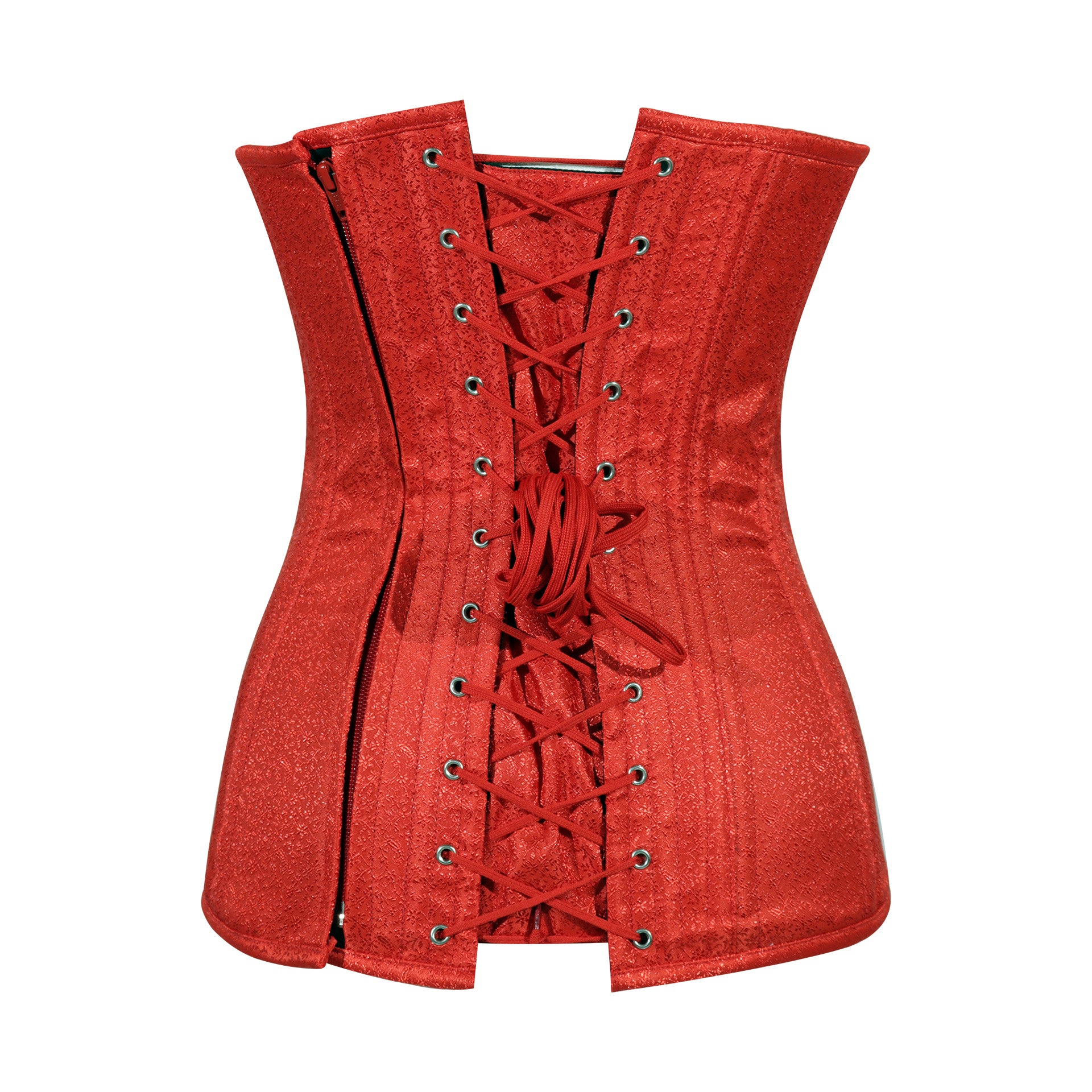 Heart Shape Brocade Overbust Corset with Spiral Steel Boning and Silver Zipper – Waist Shaping Corset