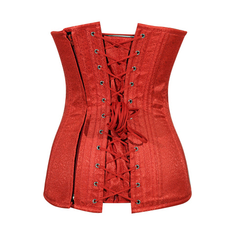 Heart Shape Brocade Overbust Corset with Spiral Steel Boning and Silver Zipper – Waist Shaping Corset