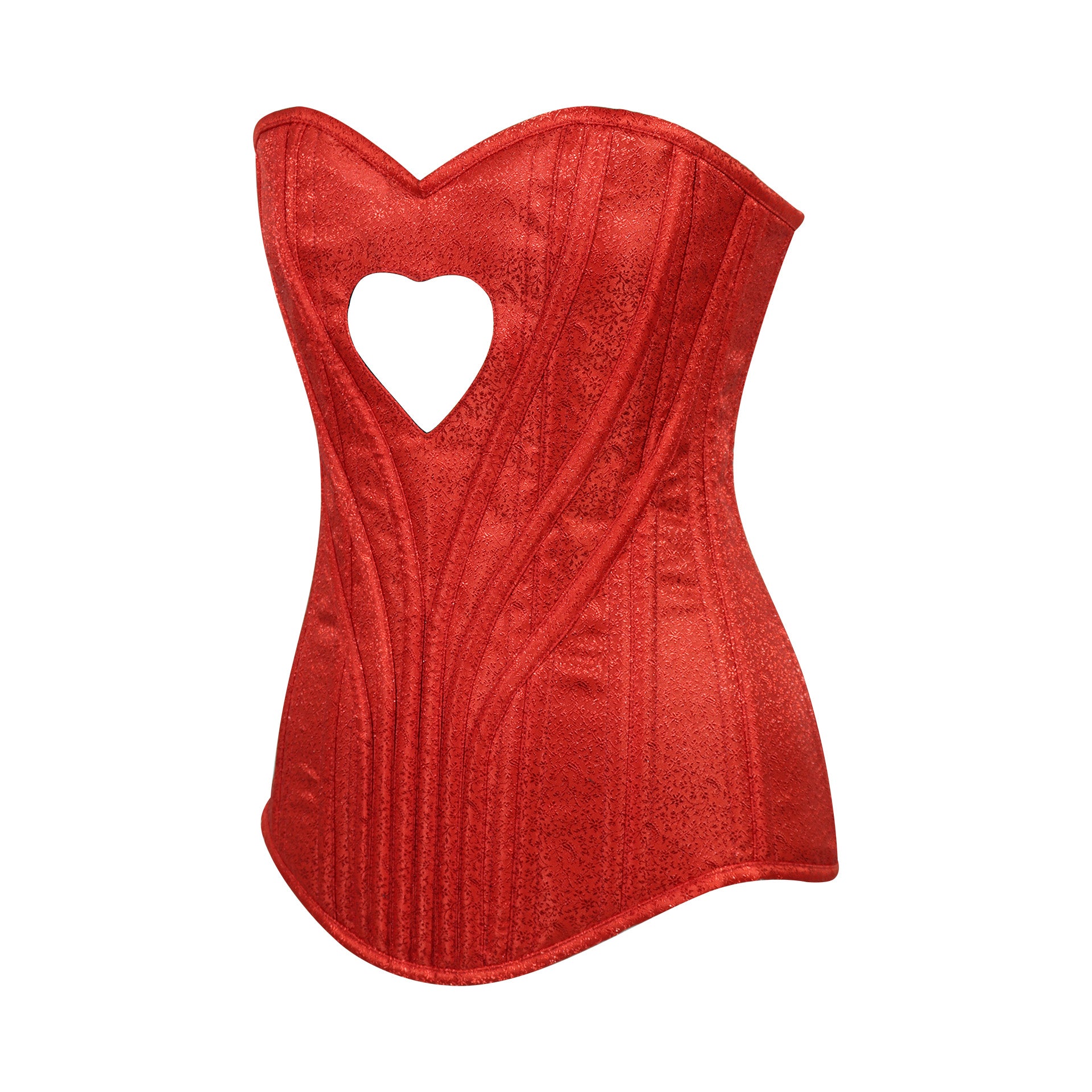 Heart Shape Brocade Overbust Corset with Spiral Steel Boning and Silver Zipper – Waist Shaping Corset