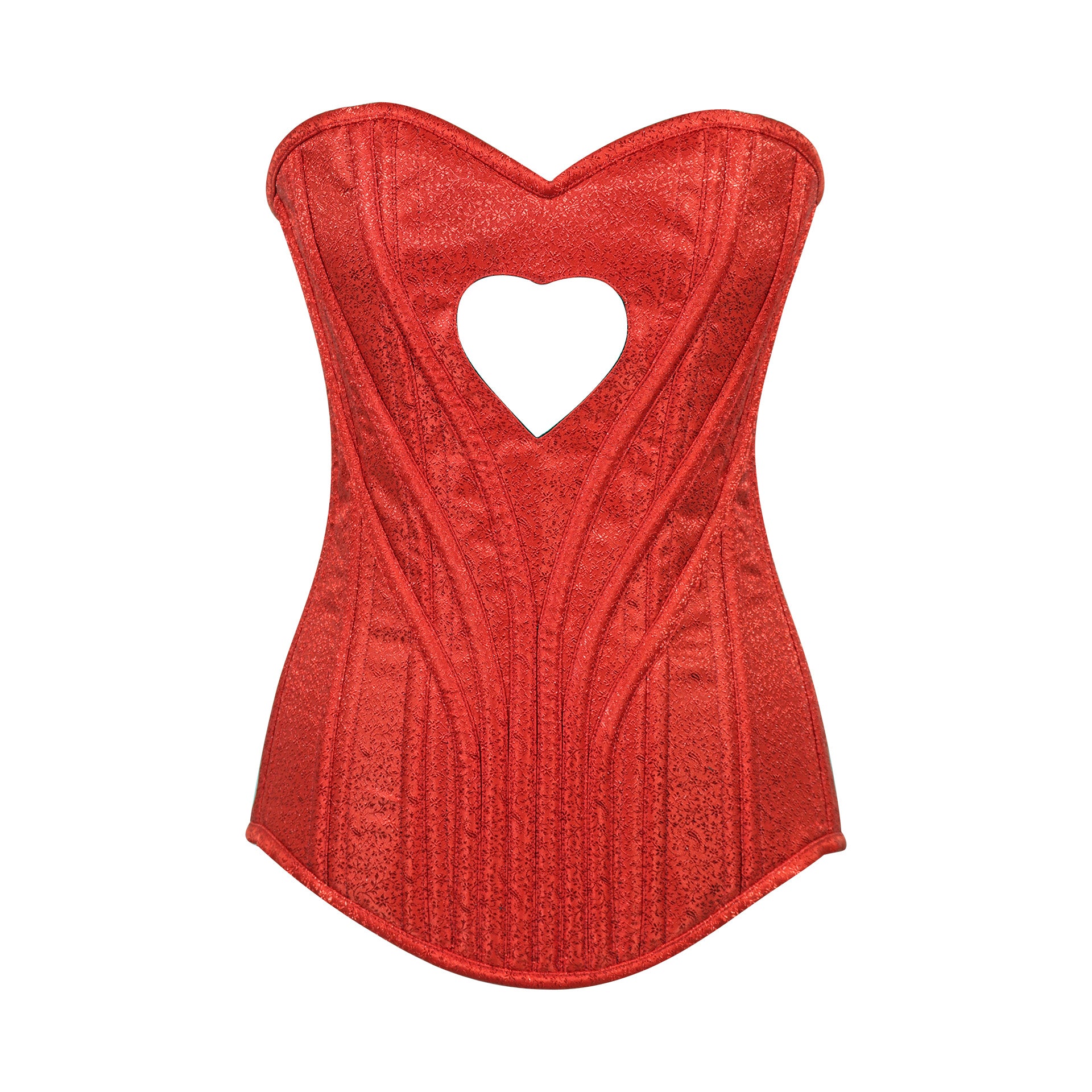 Heart Shape Brocade Overbust Corset with Spiral Steel Boning and Silver Zipper – Waist Shaping Corset