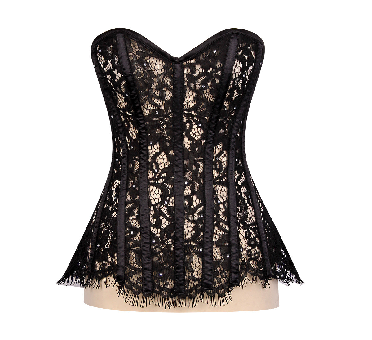 Exquisite and Sparkling Rhinestones Overbust Corset in Sheer Eyelash Lace for a Dazzling Silhouette
