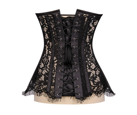 Exquisite and Sparkling Rhinestones Overbust Corset in Sheer Eyelash Lace for a Dazzling Silhouette