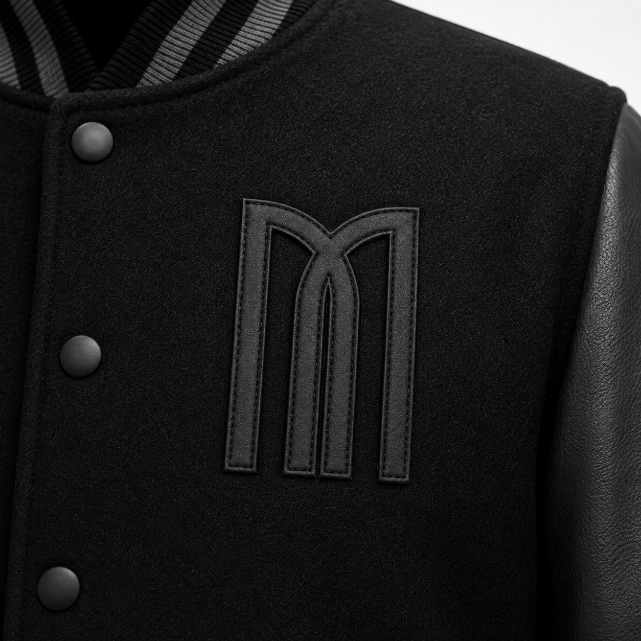 Mohrazi Men's Premium Black Varsity Jacket Wool Body Genuine Leather Sleeves