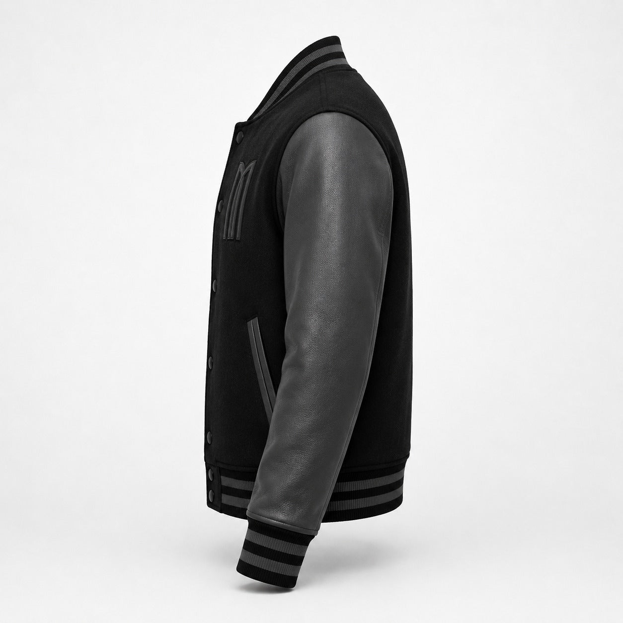 Mohrazi Men's Premium Black Varsity Jacket Wool Body Genuine Leather Sleeves