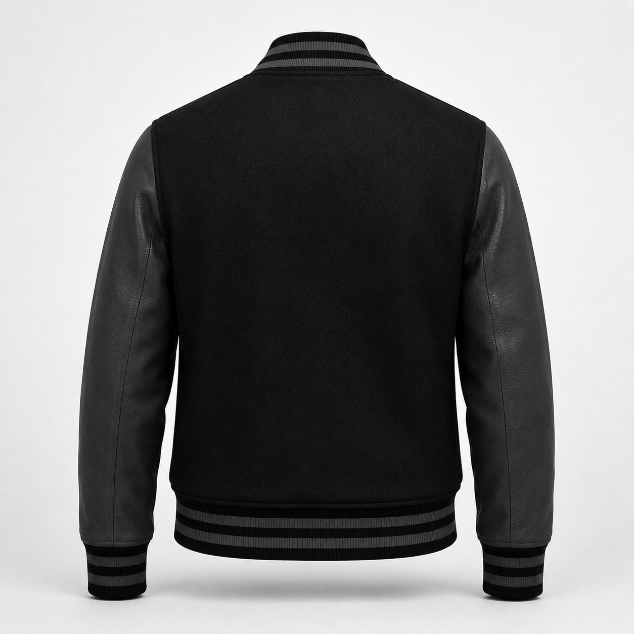 Mohrazi Men's Premium Black Varsity Jacket Wool Body Genuine Leather Sleeves