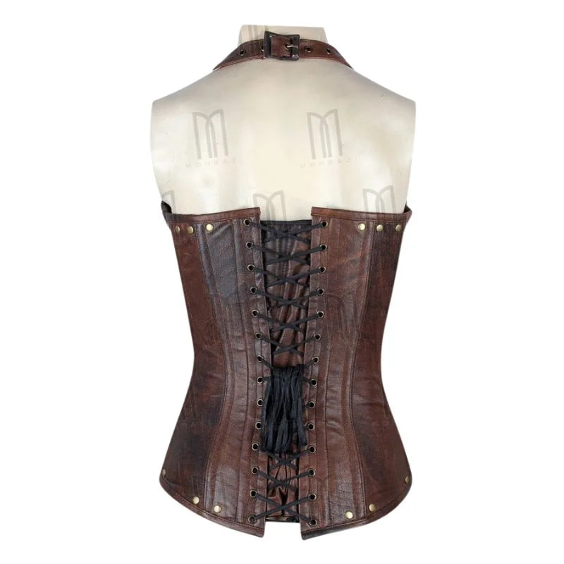 3 Layer Under bust Halter Neck Corset in Genuine Leather with Buckle Straps image 1