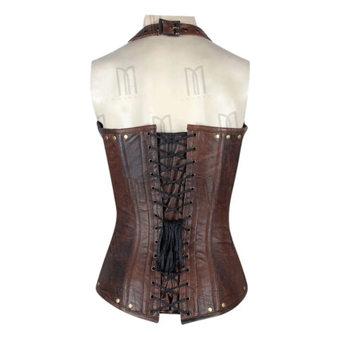 3 Layer Under bust Halter Neck Corset in Genuine Leather with Buckle Straps image 1