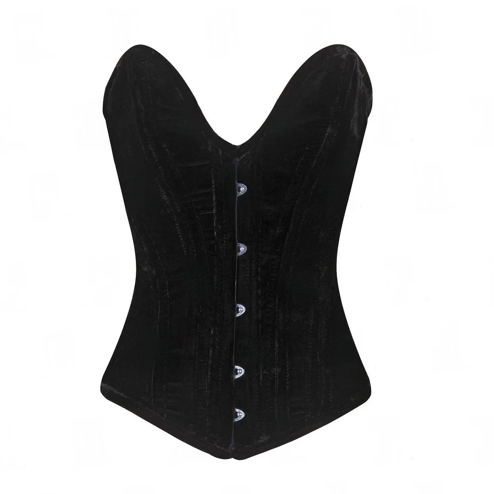 Elegant 3-Layer Heavy Boned Deep Plunge Overbust Corset in Luxurious Crush Velvet with Steel Boning and Modesty Panel image 0